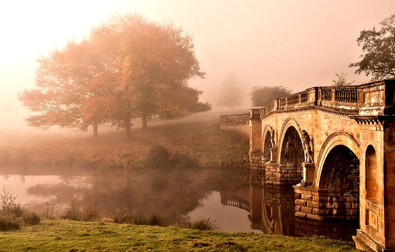 Stone Bridge over River — Brown, Serene, Morning