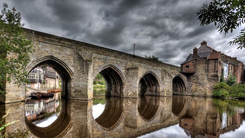 Stone Bridge over River — Gray, Dramatic, Photograph
