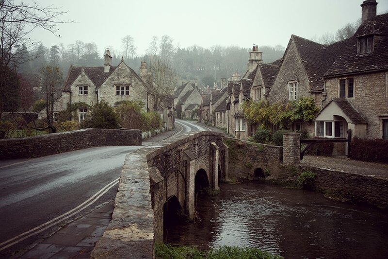 Stone Bridge over River — Gray, Dreary