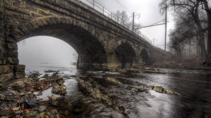 Stone Bridge over River — Gray, Moody