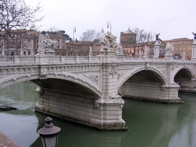 Stone Bridge over River — Gray, Overcast, Winter