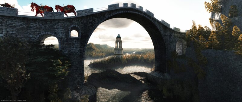 Stone Bridge over River — Gray, Serene, Sunset