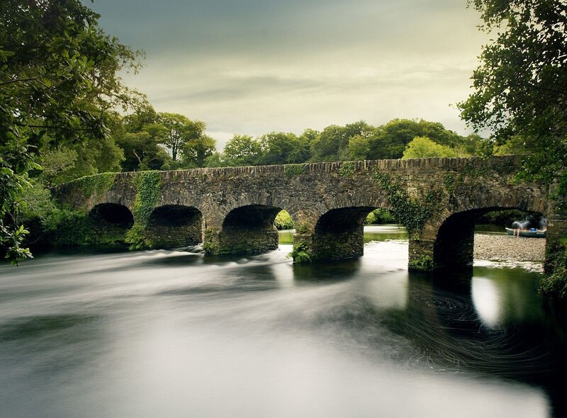 Stone Bridge over River — Green, Afternoon