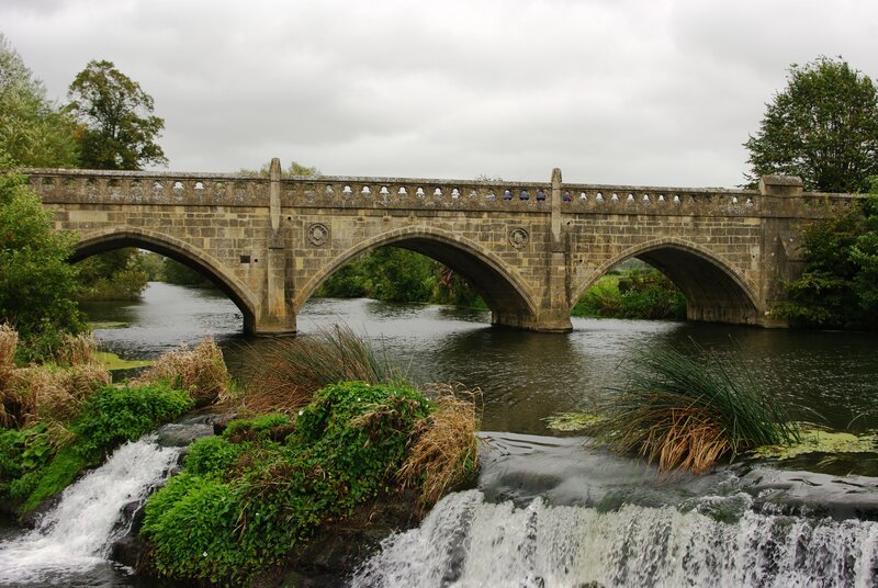 Stone Bridge over River — Green, Calm, Autumn