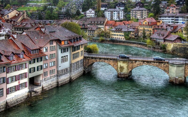 Stone Bridge over River — Green, Calm