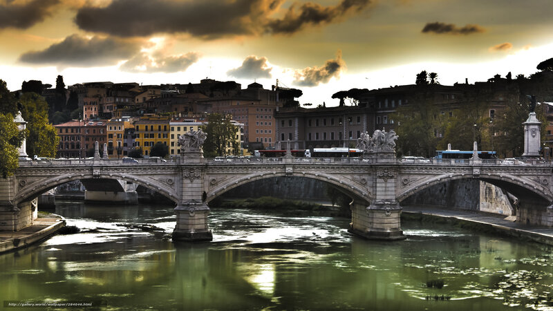 Stone Bridge over River — Green, Dramatic, Sunset