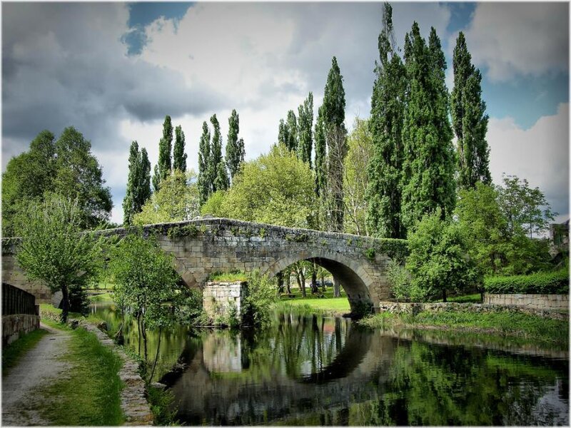 Stone Bridge over River — Green, Serene, Afternoon, Photograph