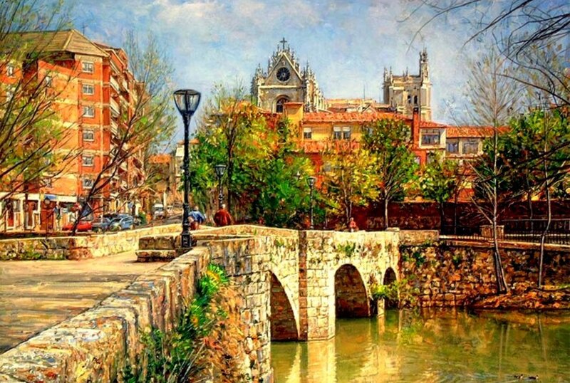 Stone Bridge over River — Green, Serene