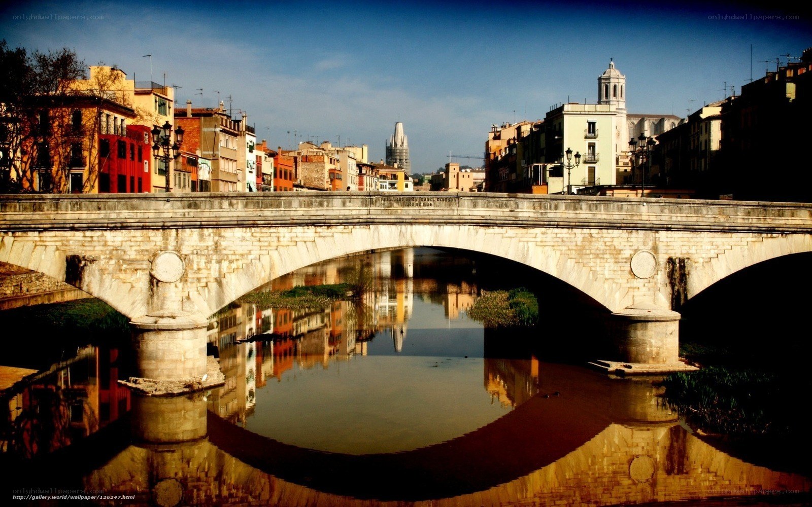 Stone bridge over river in city