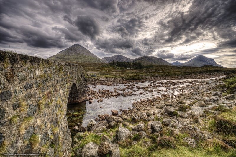 Stone bridge over river in Highlands