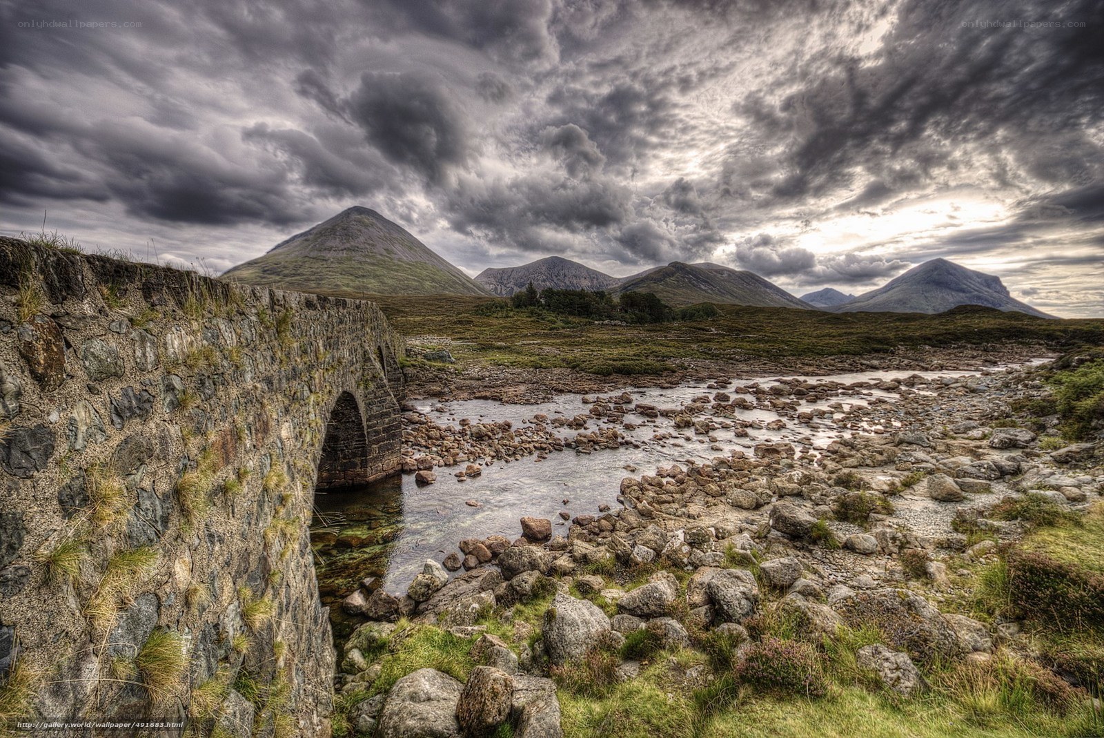 Stone bridge over river in Highlands