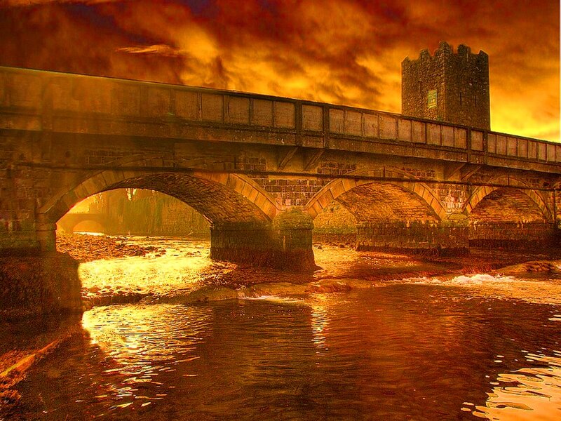 Stone Bridge over River — Orange, Dramatic