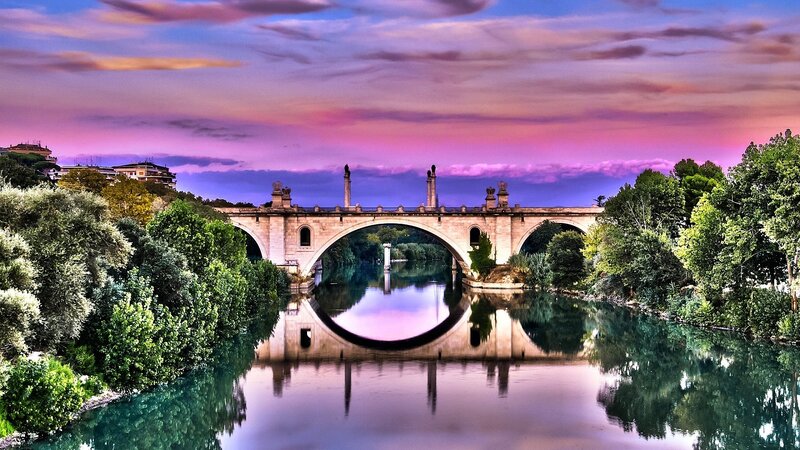 Stone Bridge over River — Purple, Serene