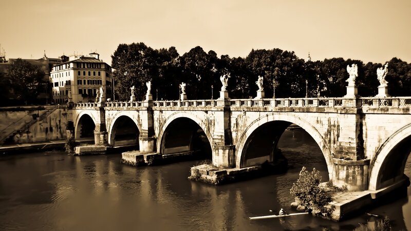 Stone Bridge over River — Sepia, Serene