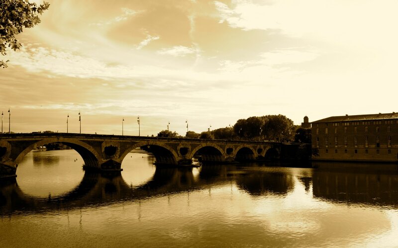 Stone Bridge over River — Sepia