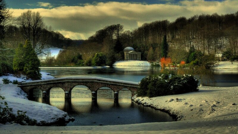 Stone Bridge over River — White