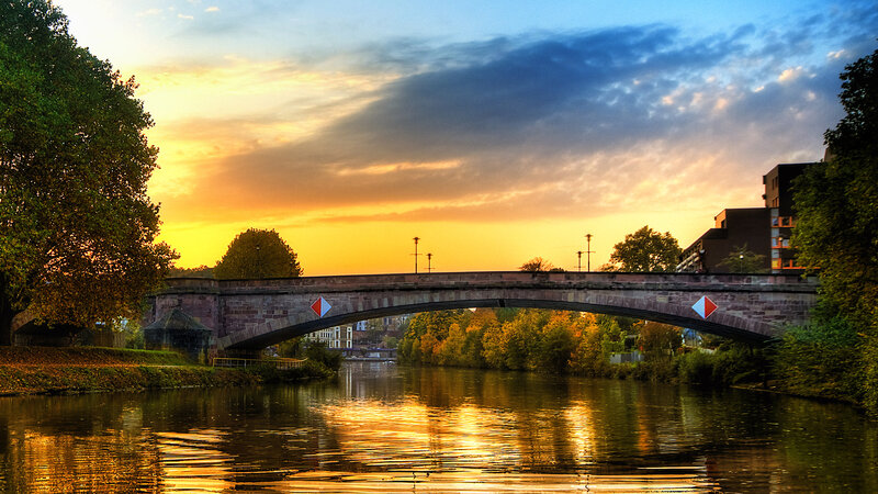 Stone Bridge over River — Yellow, Serene