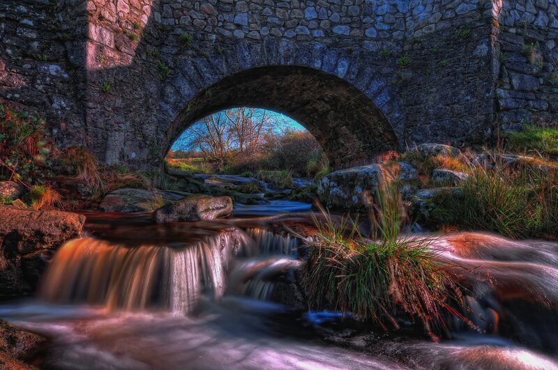 Stone Bridge over Stream — Blue, Dramatic