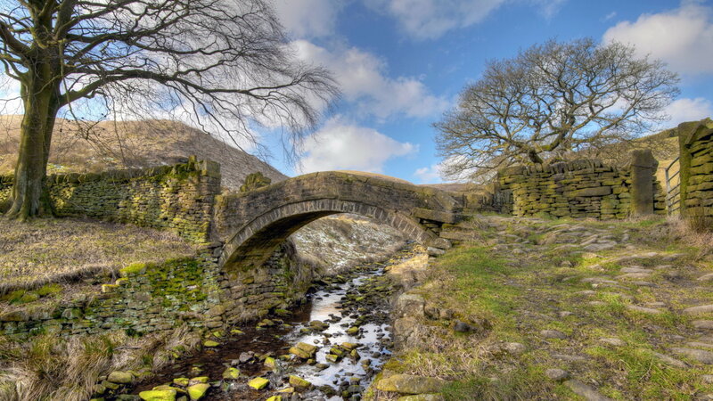 Stone Bridge over Stream — Blue, Serene, Autumn