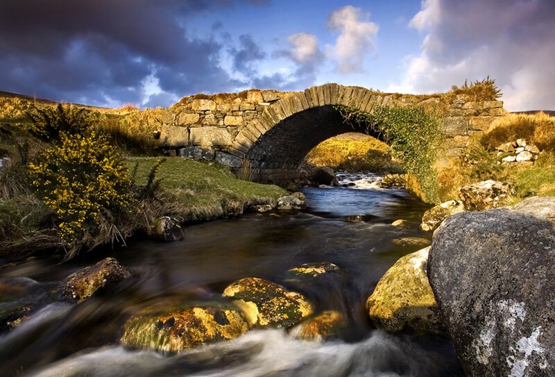 Stone Bridge over Stream — Blue