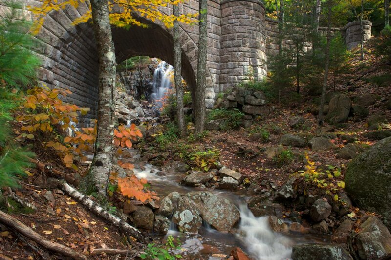 Stone Bridge over Stream — Brown, Serene, Autumn