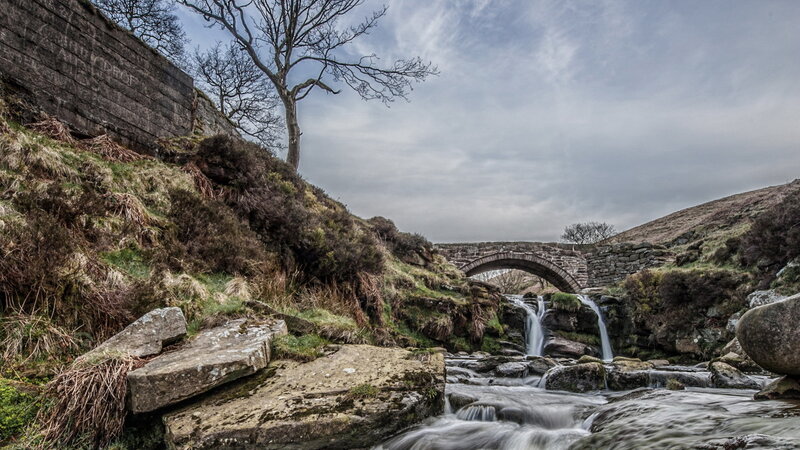 Stone Bridge over Stream — Gray, Dramatic