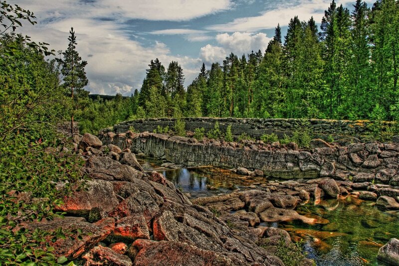 Stone Bridge over Stream — Green, Serene, Afternoon, Photograph, Forest