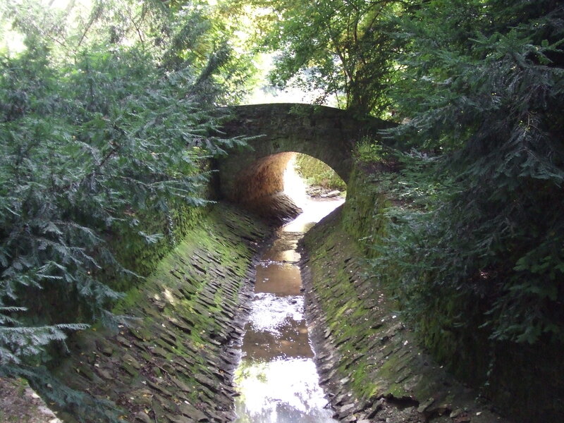 Stone Bridge over Stream — Green, Serene, Afternoon, Photograph, Trees