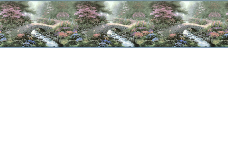 Stone Bridge over Stream — Green, Serene, Spring, Painting, Trees