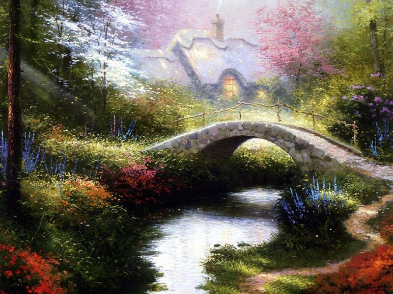 Stone Bridge over Stream — Green, Serene, Spring