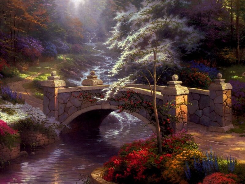 Stone Bridge over Stream — Green, Serene