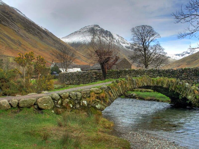 Stone Bridge over Stream — Green, Serene, Winter
