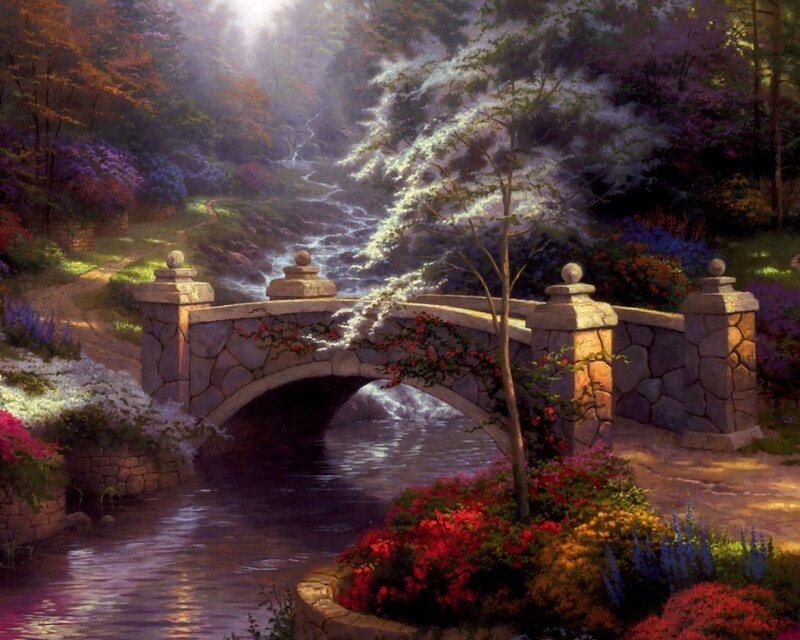Stone Bridge over Stream — Green