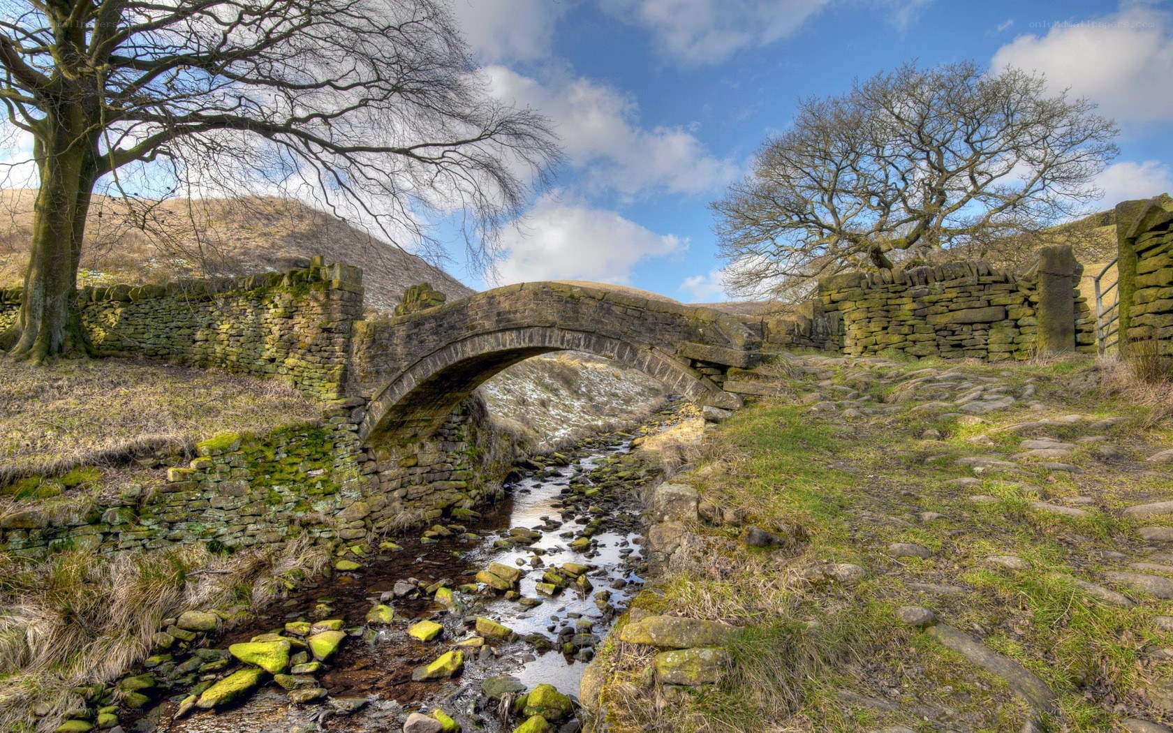 Stone bridge over stream in countryside