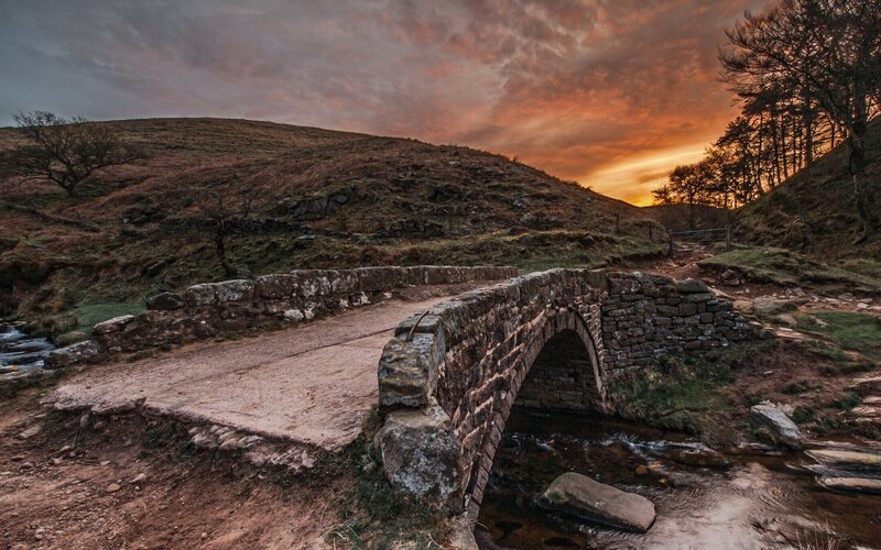 Stone Bridge over Stream — Orange, Dramatic
