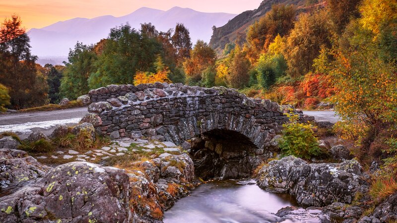 Stone Bridge over Stream — Orange, Serene