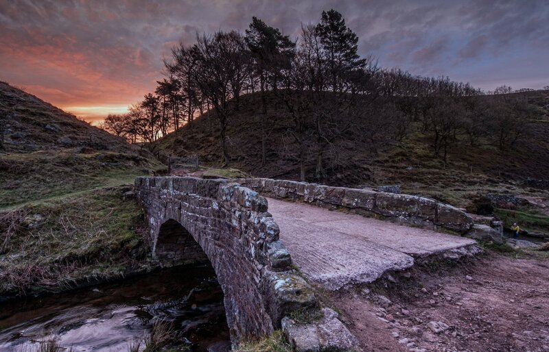 Stone Bridge over Stream — Purple, Dramatic, Sunset, Photograph