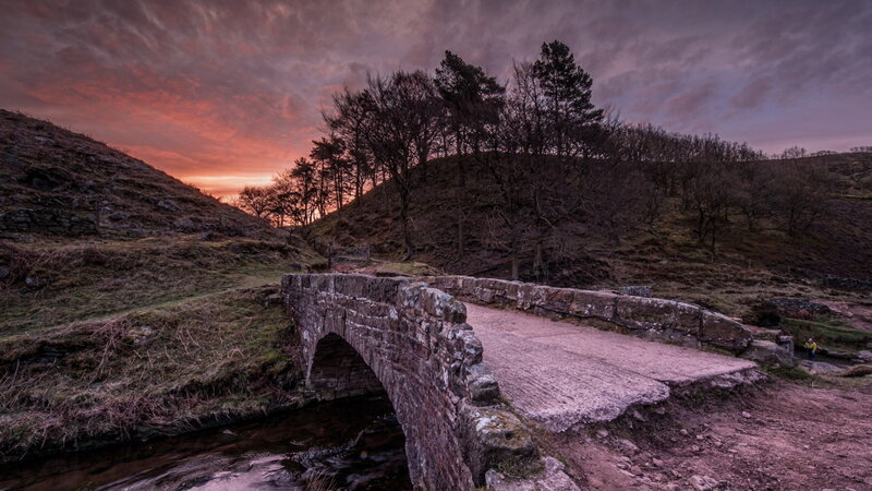 Stone Bridge over Stream — Purple, Dramatic, Sunset