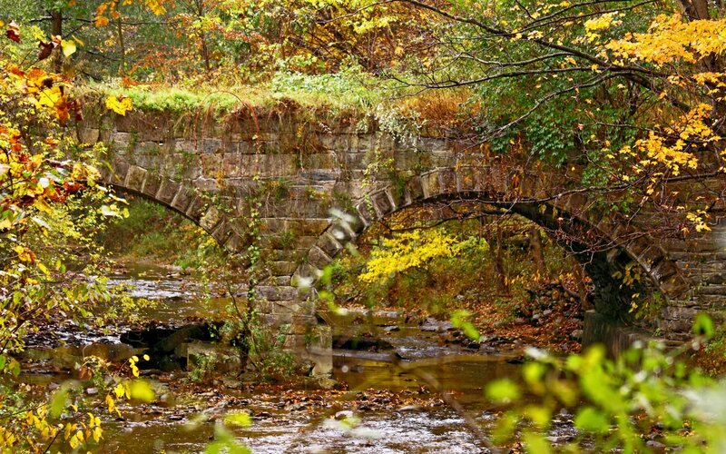 Stone Bridge over Stream — Yellow