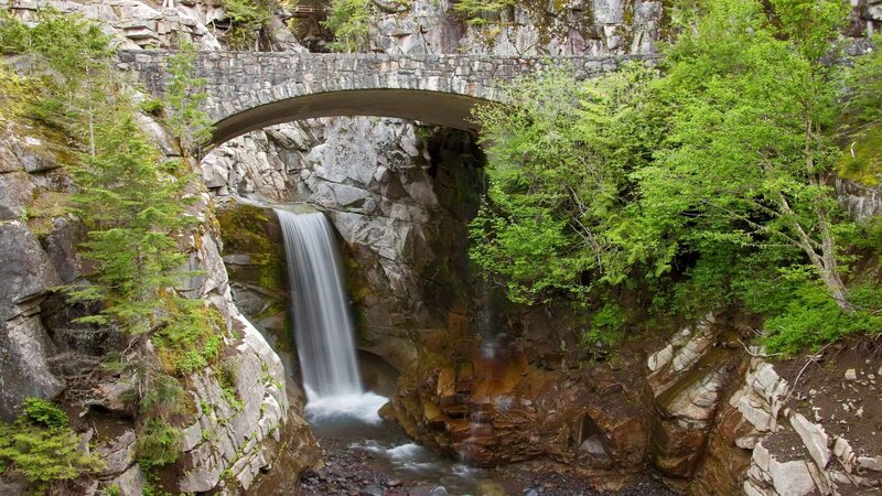 Stone bridge over waterfall