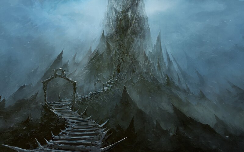 Stone Bridge to Mountain — Gray, Dramatic