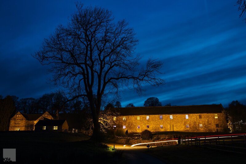 Stone Building at Night — Blue, Serene