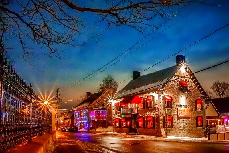 Stone Building at Night — Blue