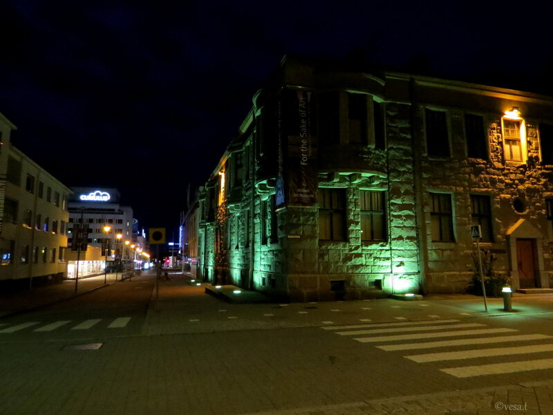 Stone Building at Night — Green