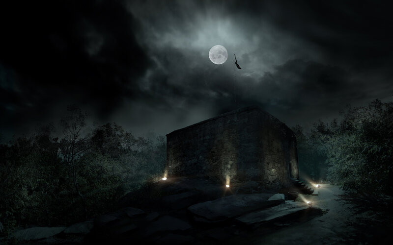 Stone Building under Moon