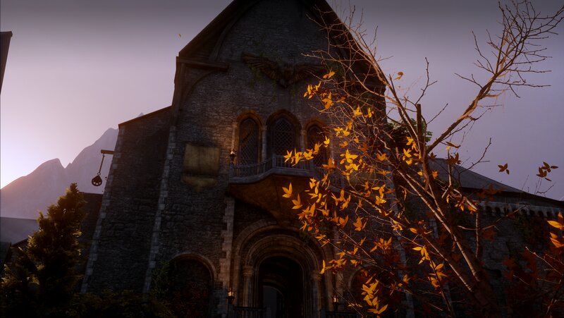Stone Building with Autumn Leaves