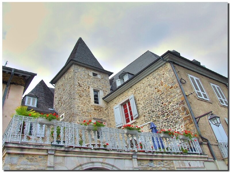 Stone building with balcony in France