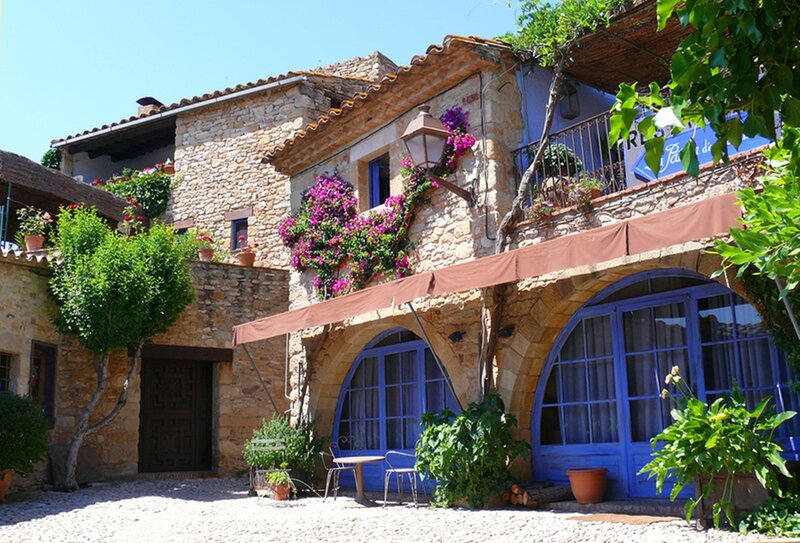Stone Building with Flowers — Blue
