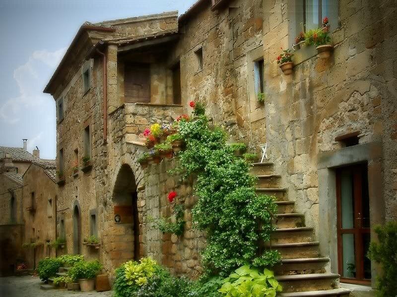 Stone Building with Flowers — Brown
