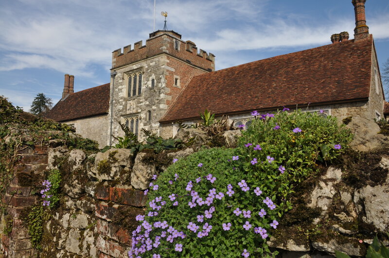 Stone Building with Flowers — Green